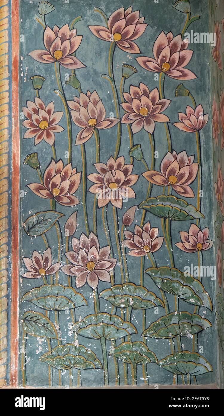 Wall paintings in the Chandra Mahal, Jaipur City Palace in Jaipur, Rajasthan, India Stock Photo