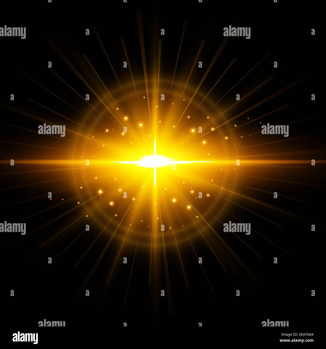 Bright sun on a black background - Illustration Stock Photo - Alamy