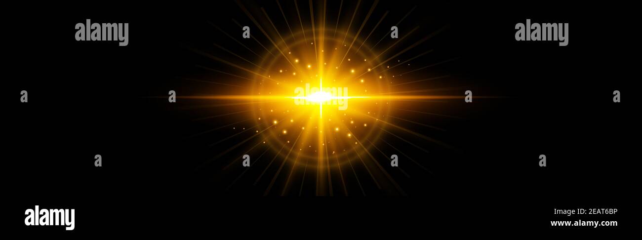 Bright sun on a black background - Illustration Stock Photo - Alamy