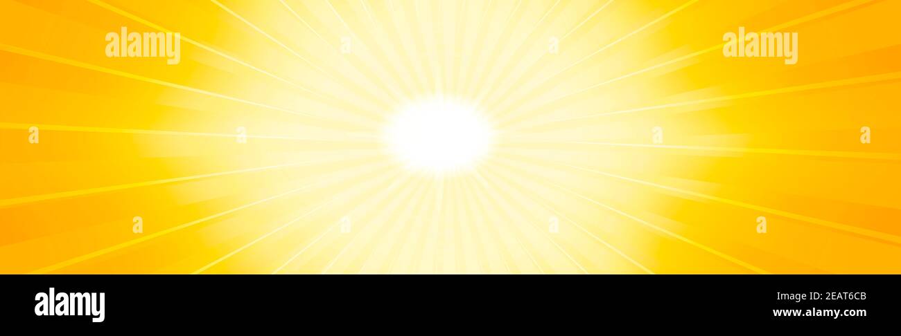 Bright sun on a yellow-orange background - illustration Stock Photo