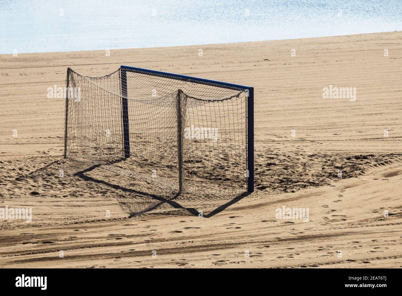 Goal, goalposts on beach. Beach football Stock Photo