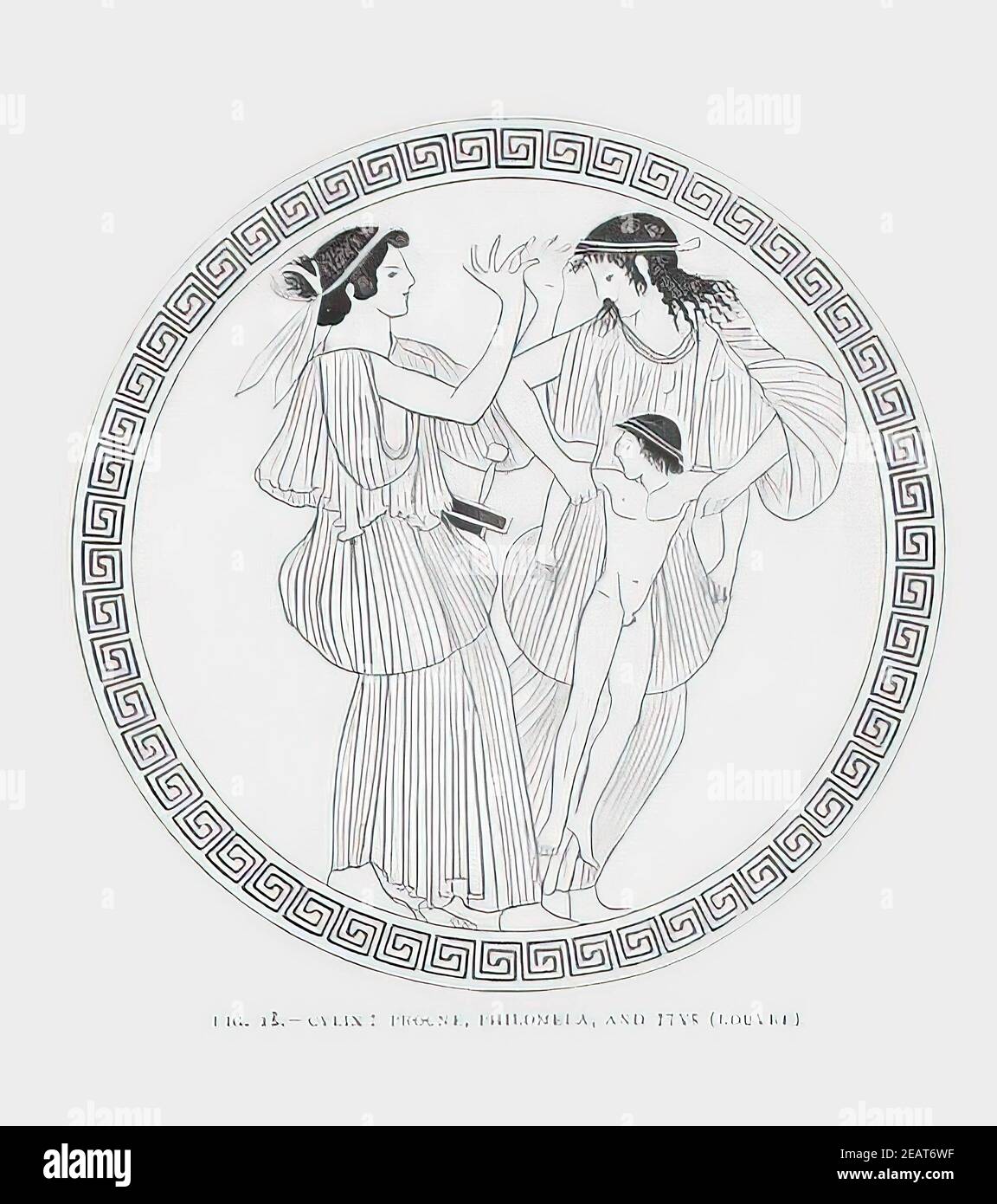 Illustration from Greek mythology - Procne and Philomela about to kill Itys Stock Photo