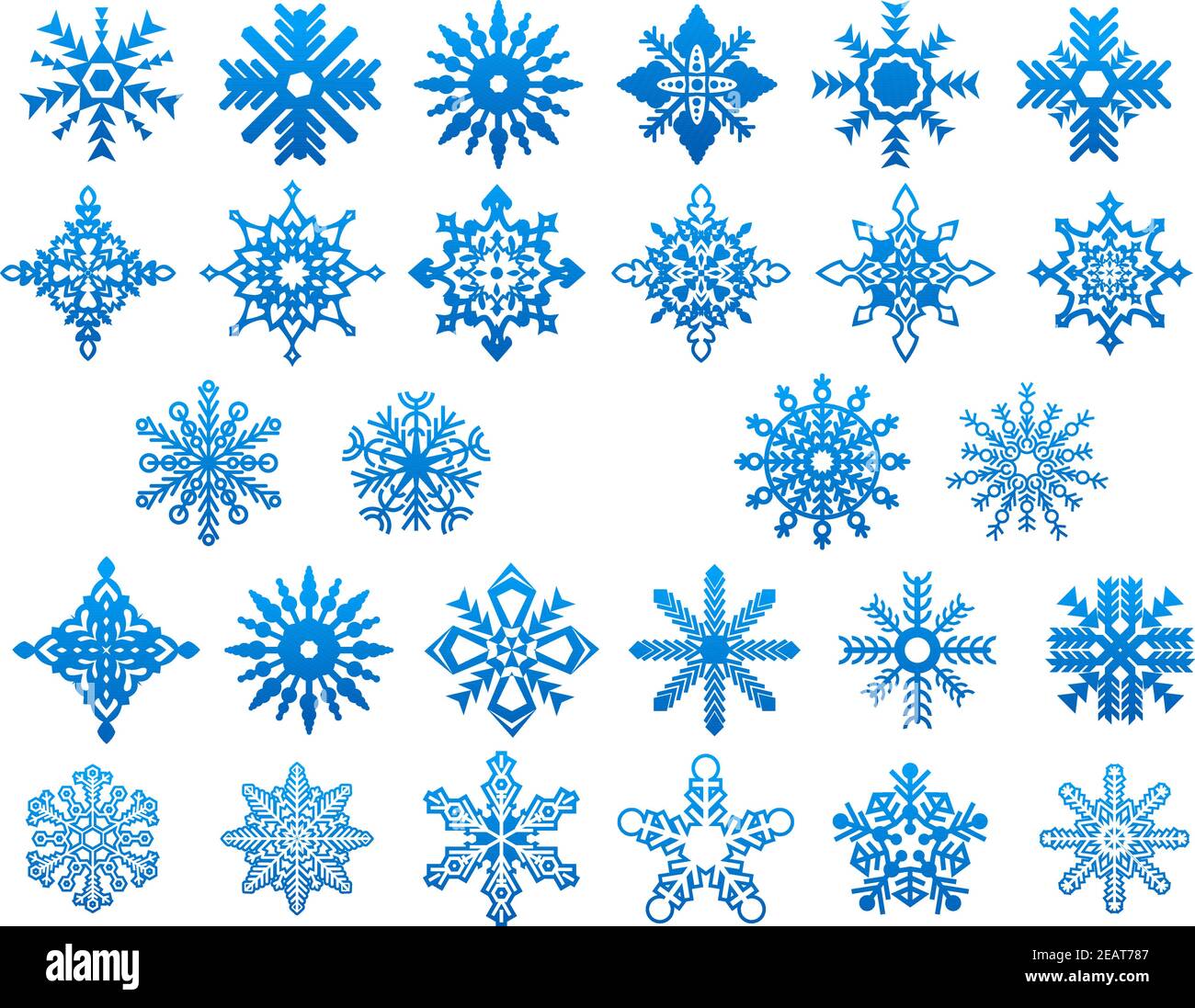 Winter set of blue ornate snowflakes on white background for Christmas ...