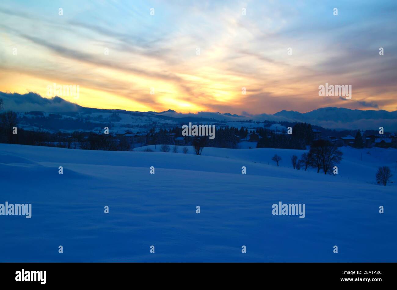 The snow on the mountains, Asiago plateau, Vicenza, Italy Stock Photo