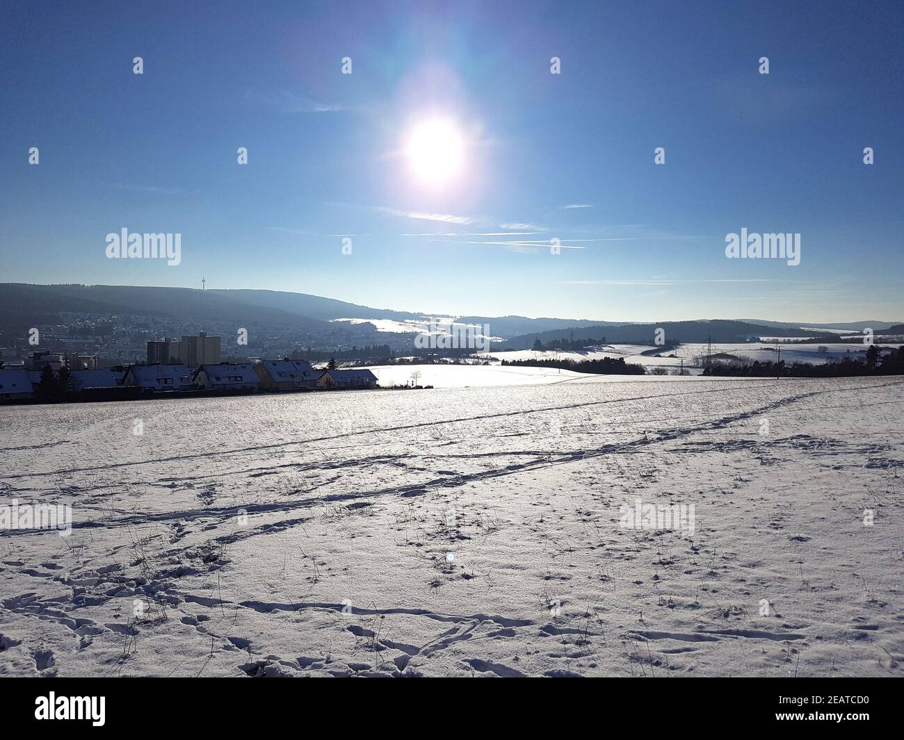 Winterlandschaft, Gegenlicht, Sonne Stock Photo