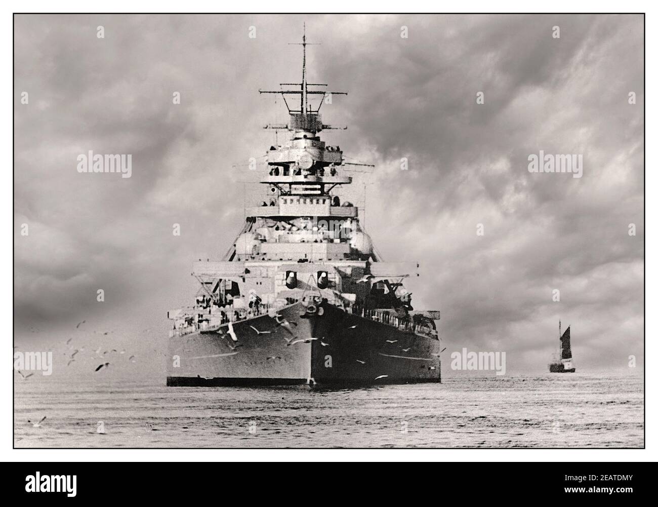 Bismarck 1940 Nazi Germany Battleship WW2, the first of two Bismarck-class battleships built for Nazi Germany's Kriegsmarine. Named after Chancellor Otto von Bismarck, the ship was laid down at the Blohm & Voss shipyard in Hamburg in July 1936 and launched in February 1939. Scuttled following incapacitating battle damage, 27 May 1941 in the North Atlantic World War II Second World War Stock Photo