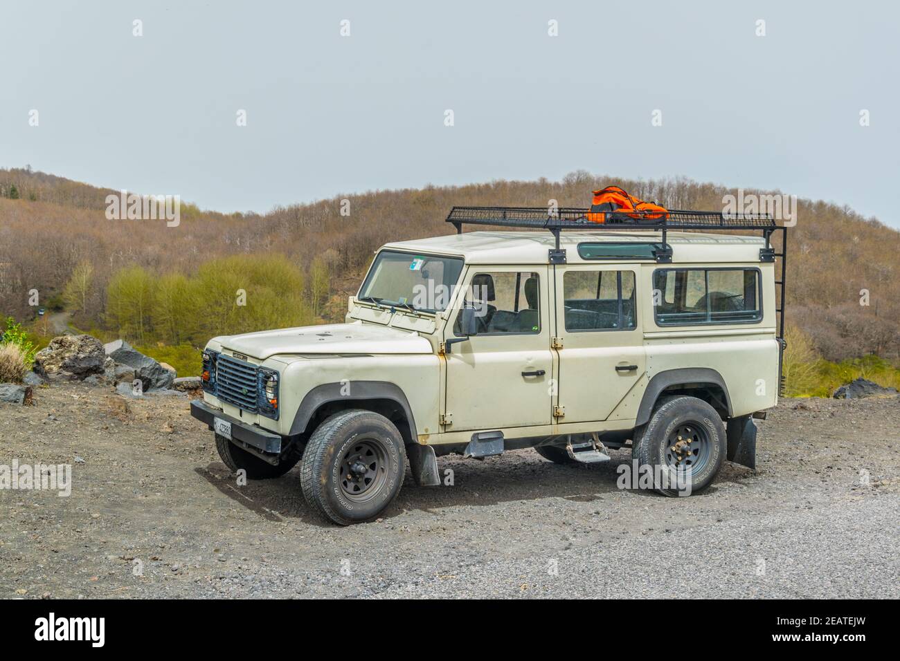 jeep bringing tourists to mount etna in sicily, Italy Stock Photo