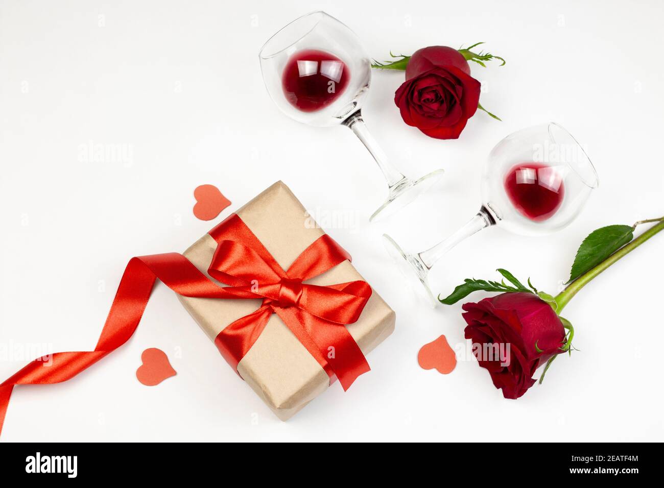 Flat Lay Red Rose White Wine Glasses Grey Stone Background Stock Photo by  ©klenova 610311434