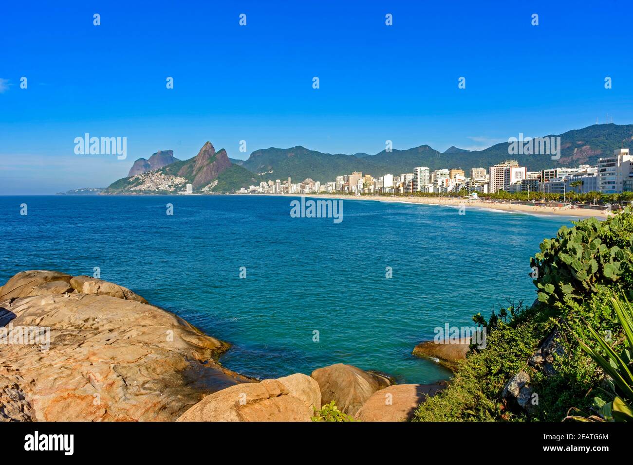 Morning at Ipanema beach seen from Arpoador rock in Rio de Janeiro Stock Photo