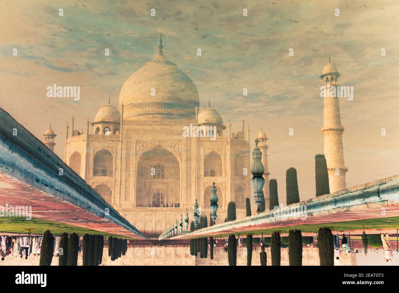 Dreamy Taj Mahal as seen in reflecting pool Stock Photo
