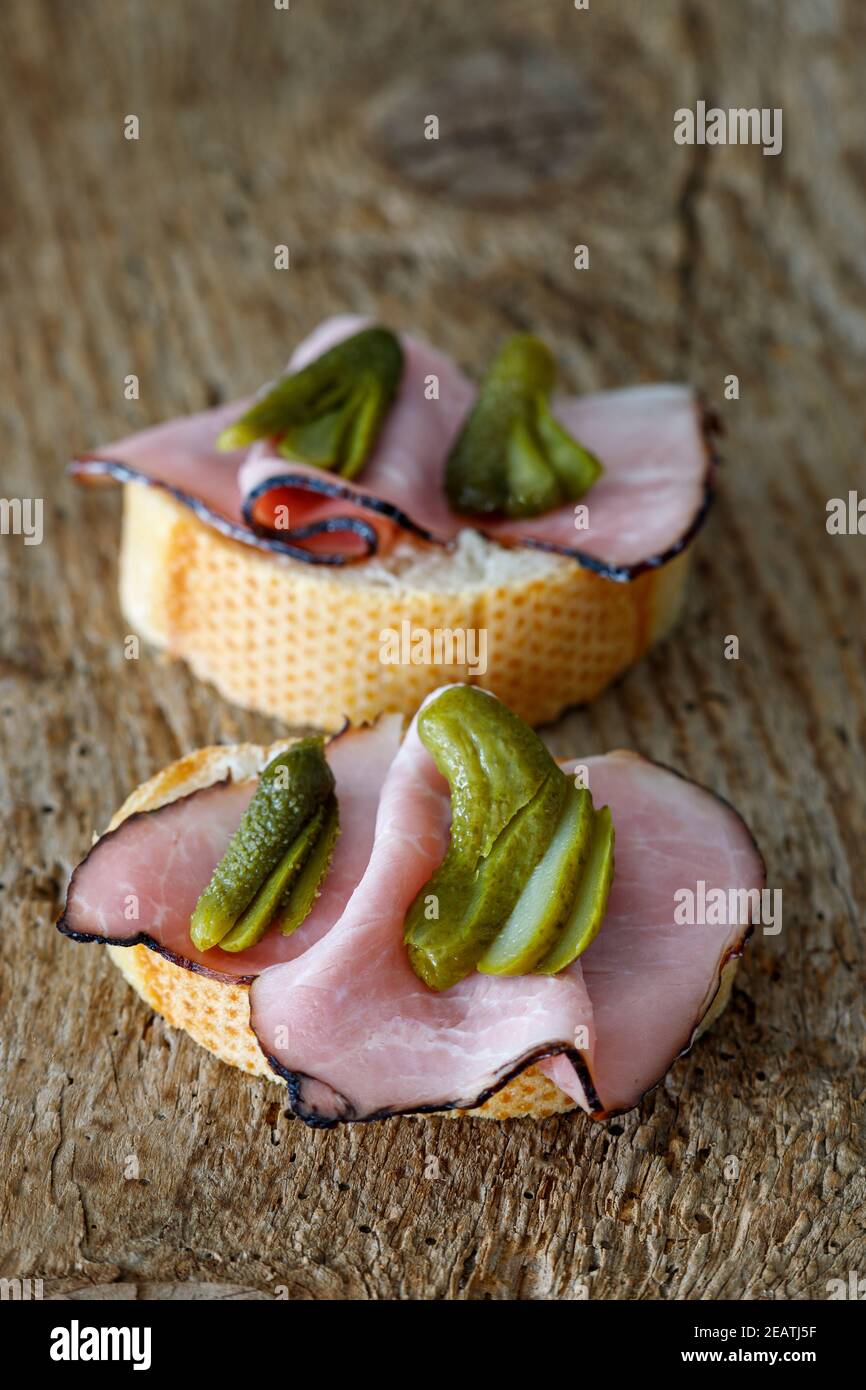 ham sandwich with gherkin Stock Photo Alamy