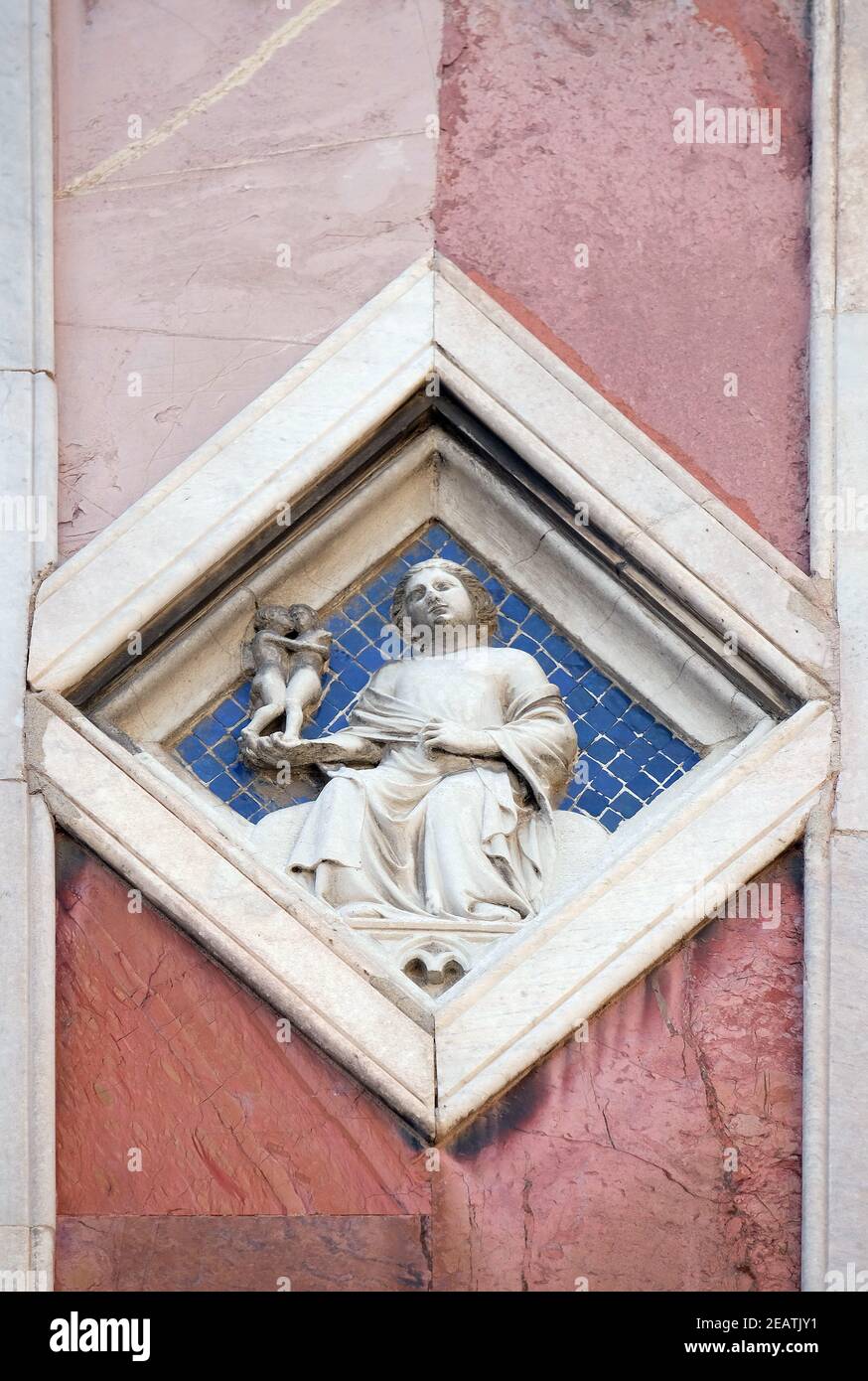 Venus by Nino Pisano, 1337-41., Relief on Giotto Campanile of Cattedrale di Santa Maria del Fiore (Cathedral of Saint Mary of the Flower), Florence, Italy Stock Photo