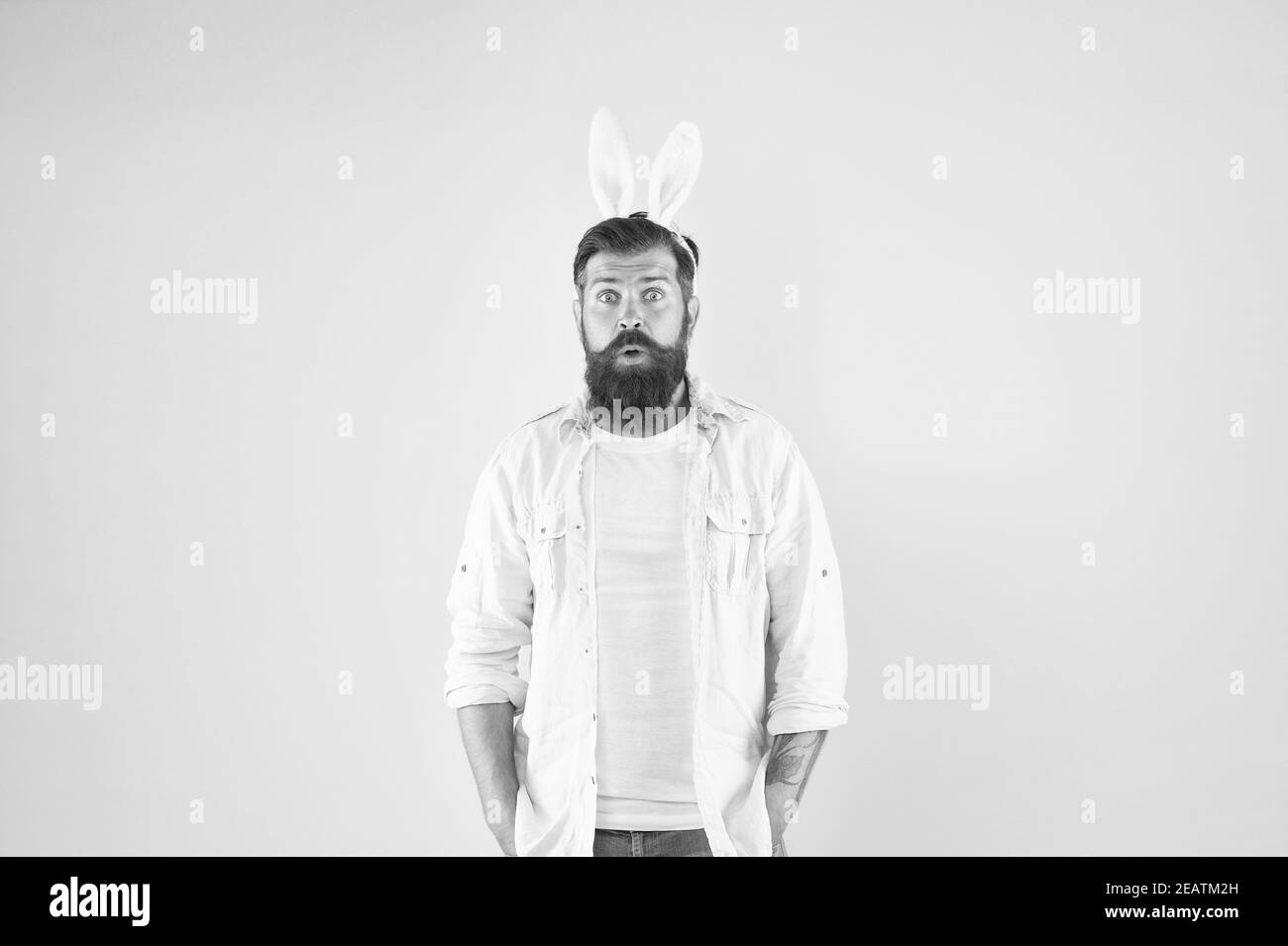 Happy bearded man open Black and White Stock Photos & Images - Alamy