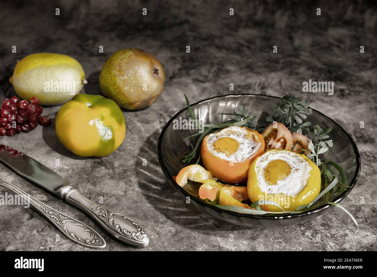 Baked bell pepper with egg inside the pepper Stock Photo Alamy