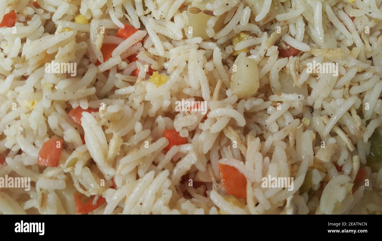 Basmati Rice Pulao or pulav with Peas, or vegetable rice Stock Photo