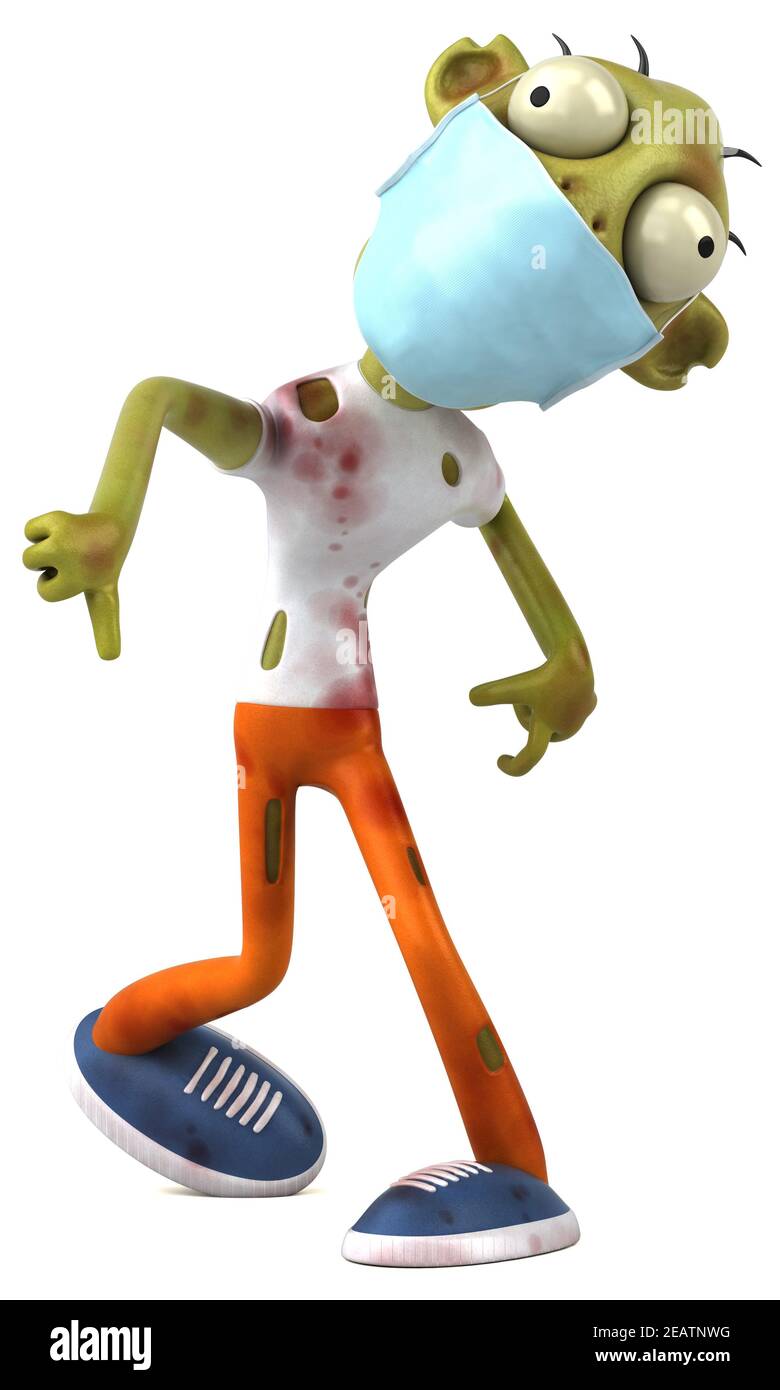 Fun 3D cartoon Zombie with a mask Stock Photo