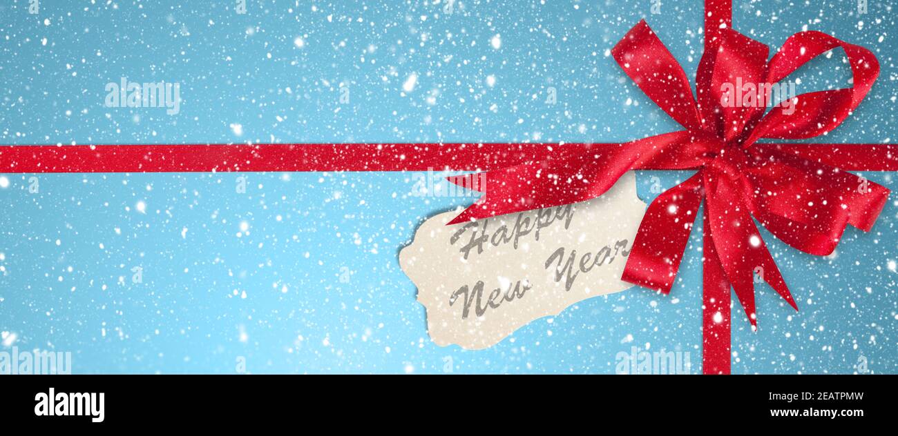 Shiny and satin ribbon. Merry christmas and happy new year greeting