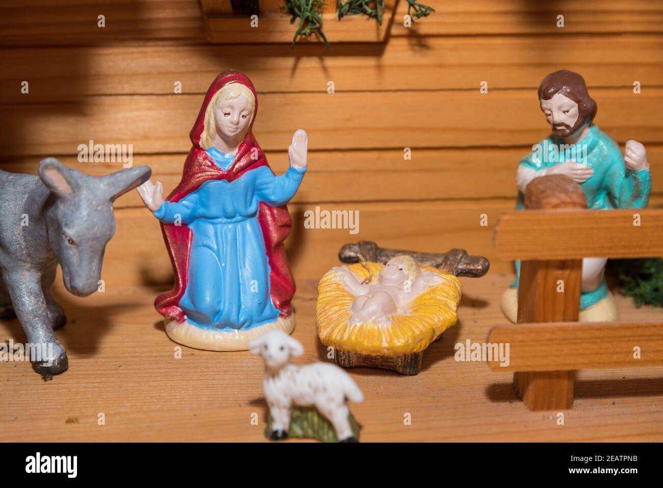 Nativity scene - detail of the birth of Jesus Stock Photo