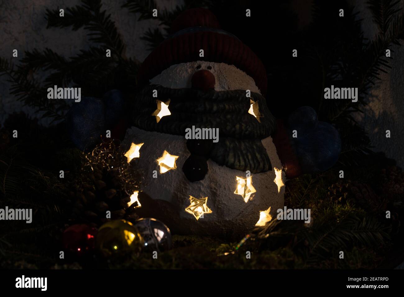 illuminated snowman as a Christmas decoration Stock Photo