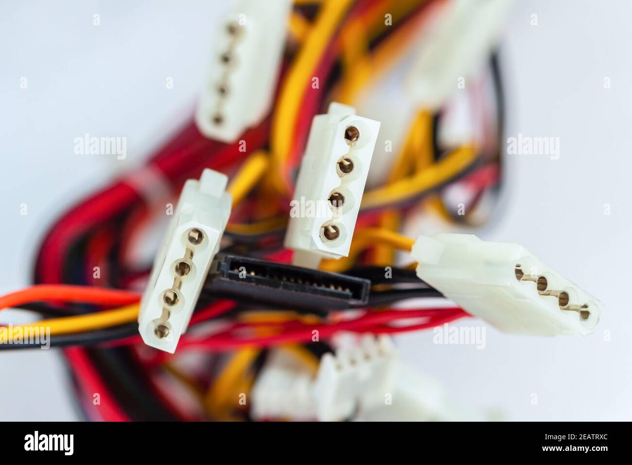 Network Connection Plugs closeup. Computer Powers Supplys Cables