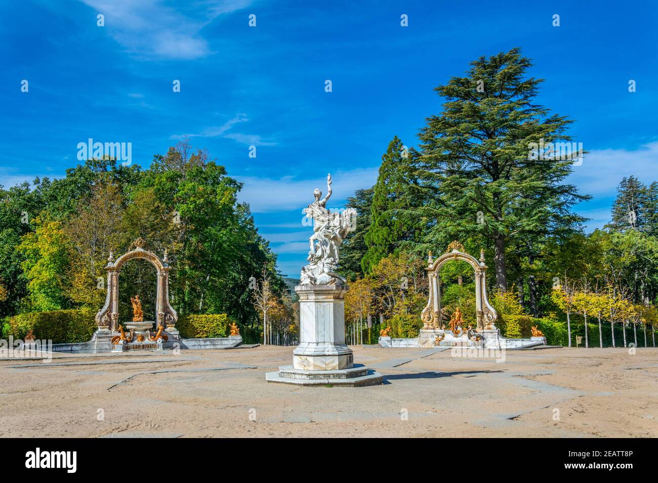 Plaza de las Fuentes de los Dioses  at la Granja de San Ildefonso palace in Spain Stock Photo