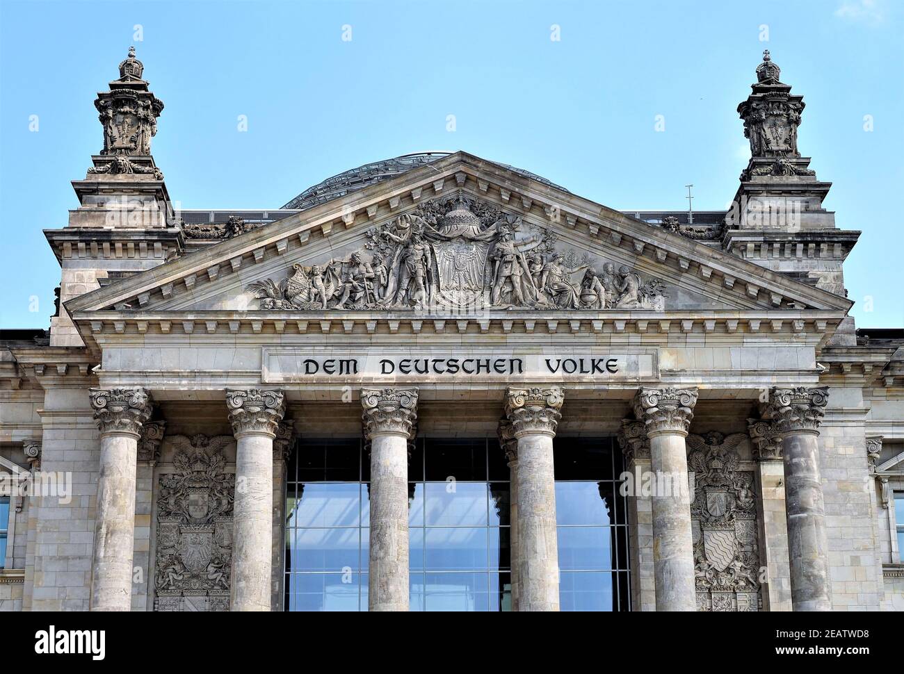 Gable of the Main Entrance of the Reichstag Building - Berlin Stock Photo