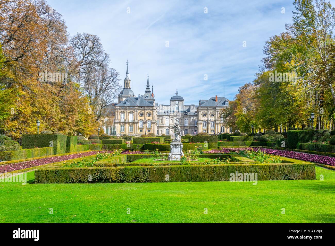 View of Palace la Granja de San Ildefonso from gardens, Spain Stock Photo