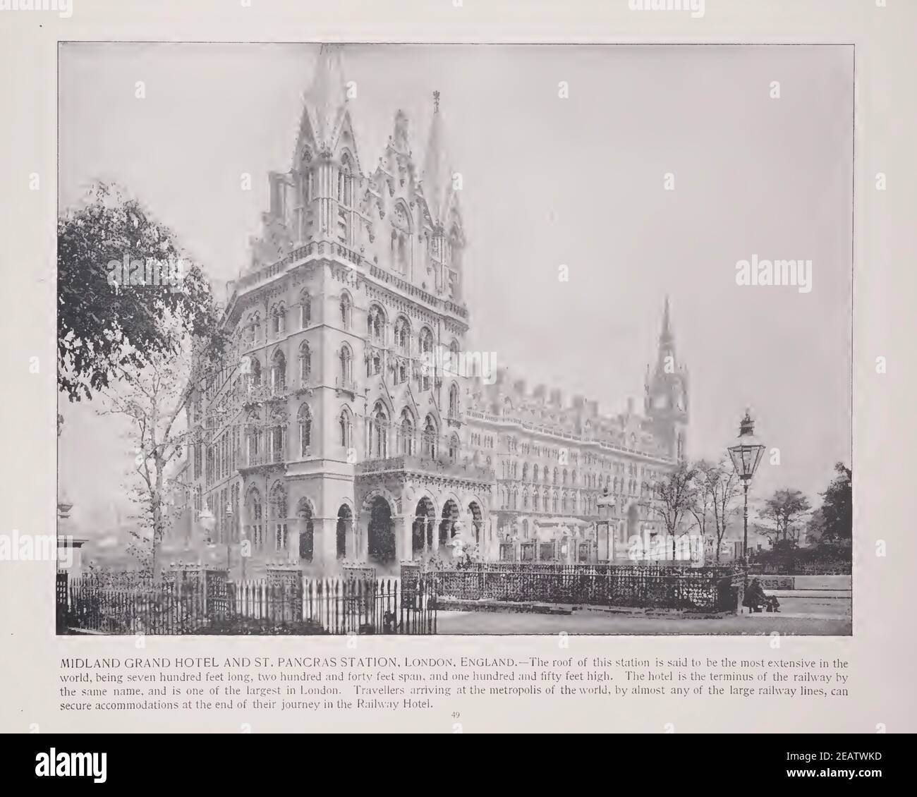 Vintage London photograph from 1892 of St Pancras nation and hotel from Shepp's Photographs. Stock Photo