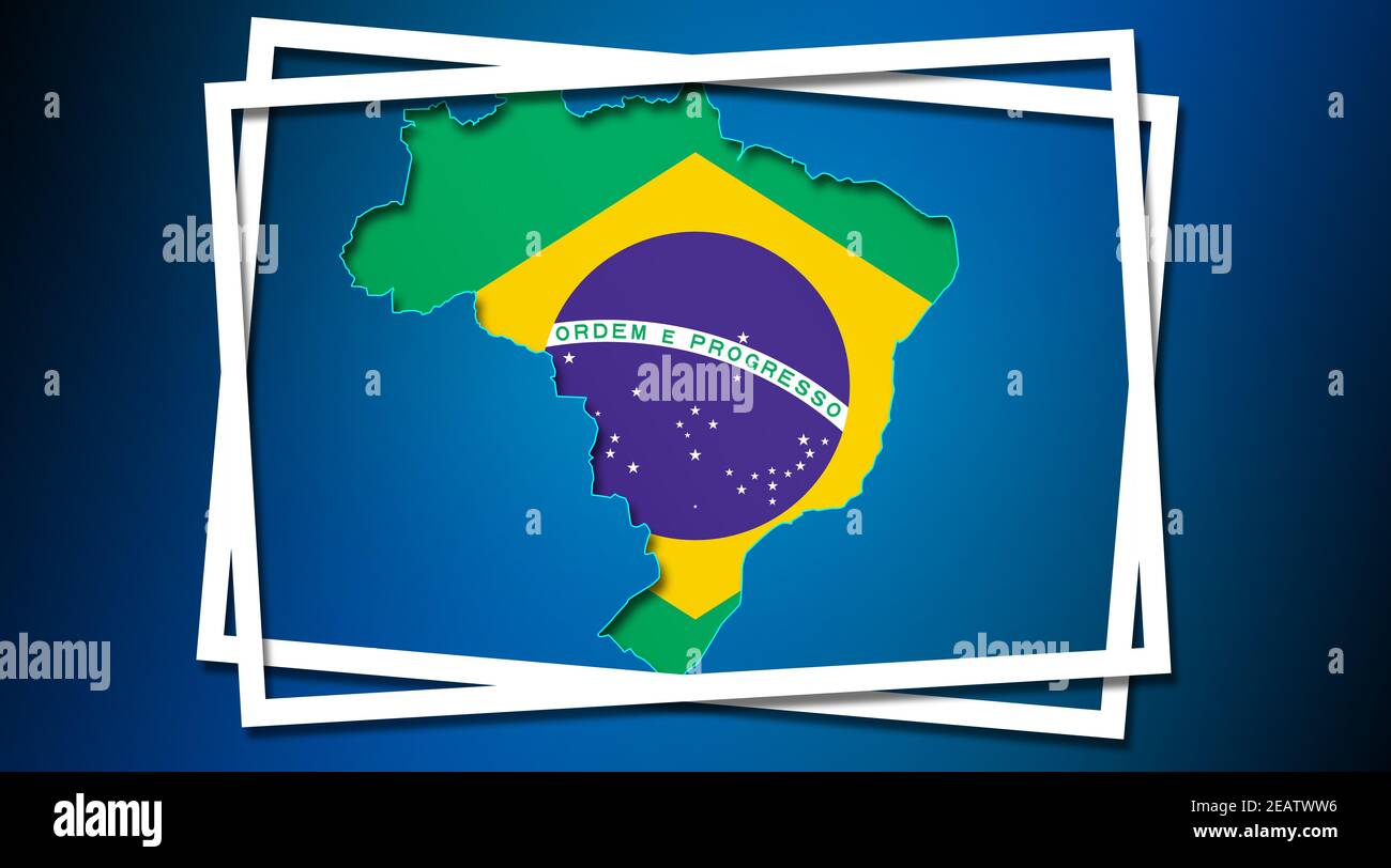 Map of Brazil land border with flag in white frames Stock Photo Alamy