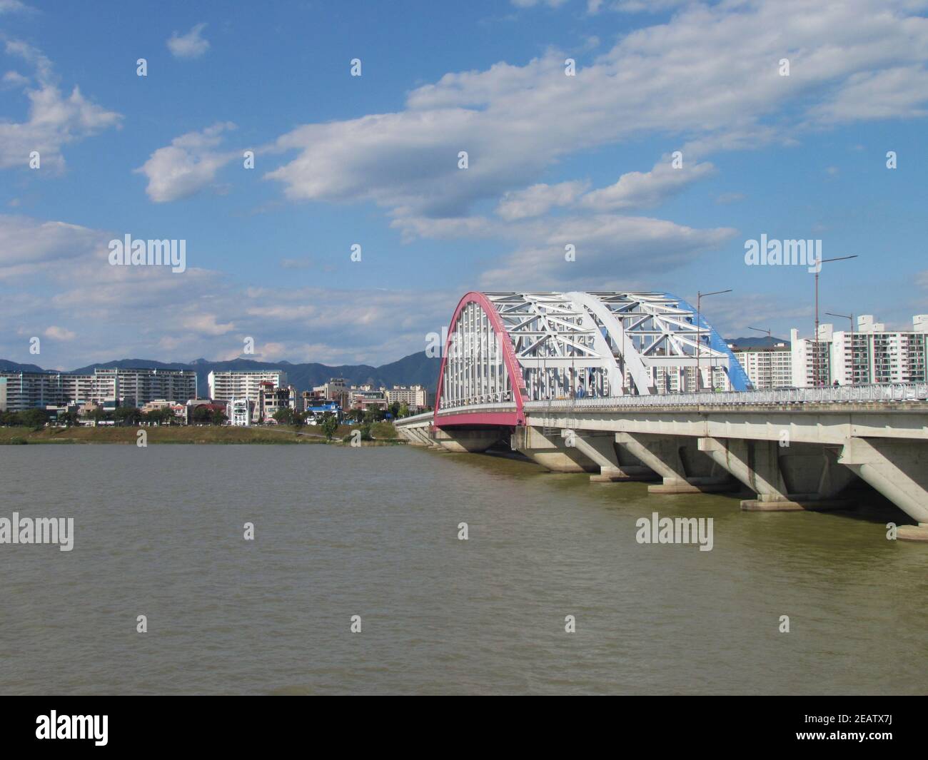 Soyanggang (Soyang river) bridge near skywalk in Chuncheon city of South Korea Stock Photo