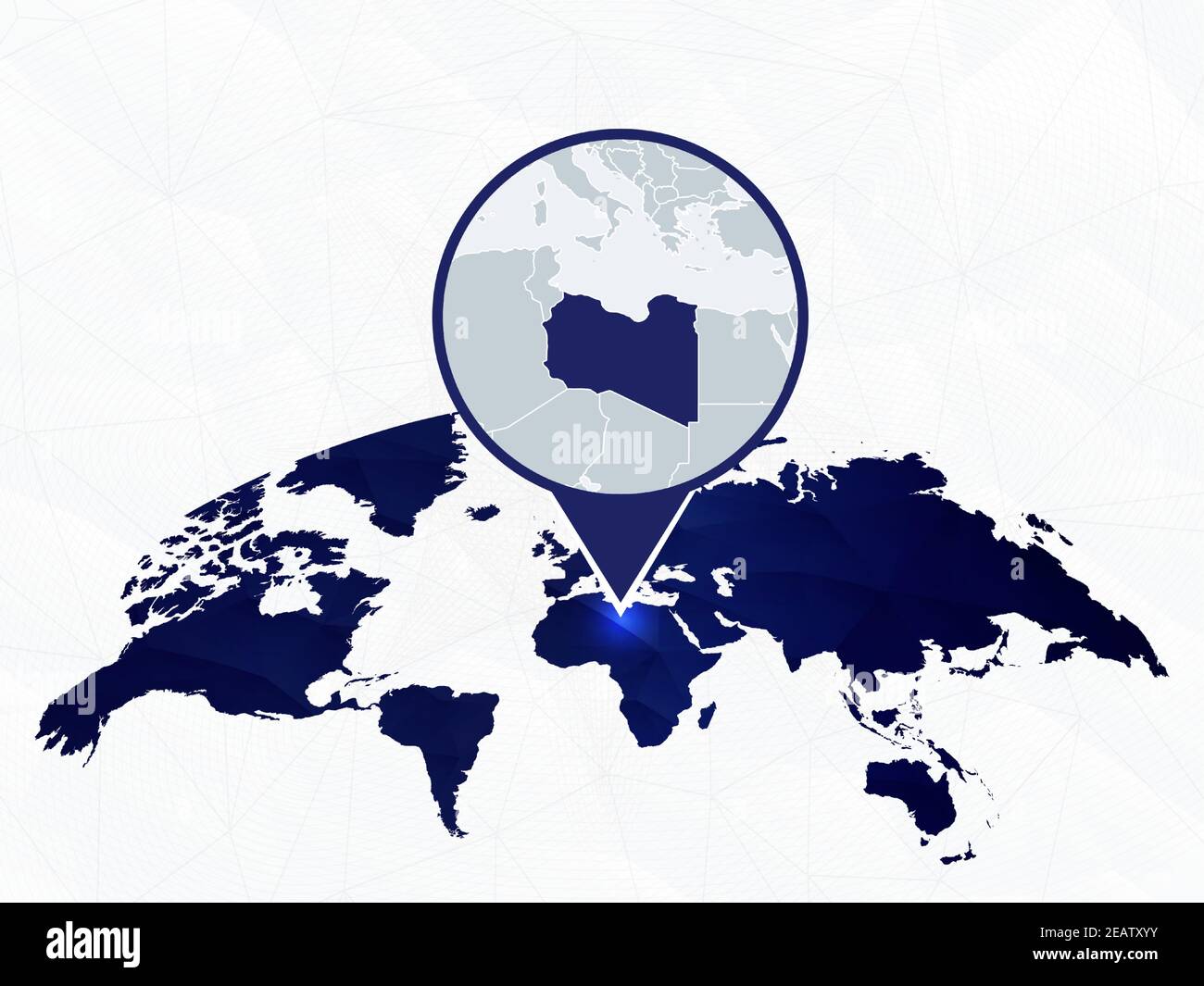 Libya detailed map highlighted on blue rounded World Map. Map of Libya