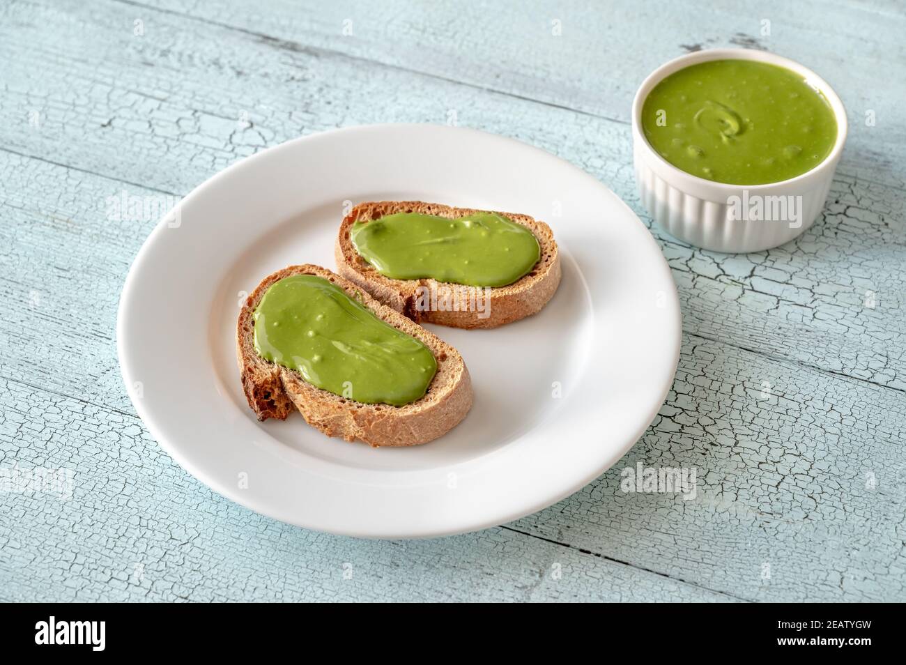 Toasts with pistachio butter Stock Photo Alamy