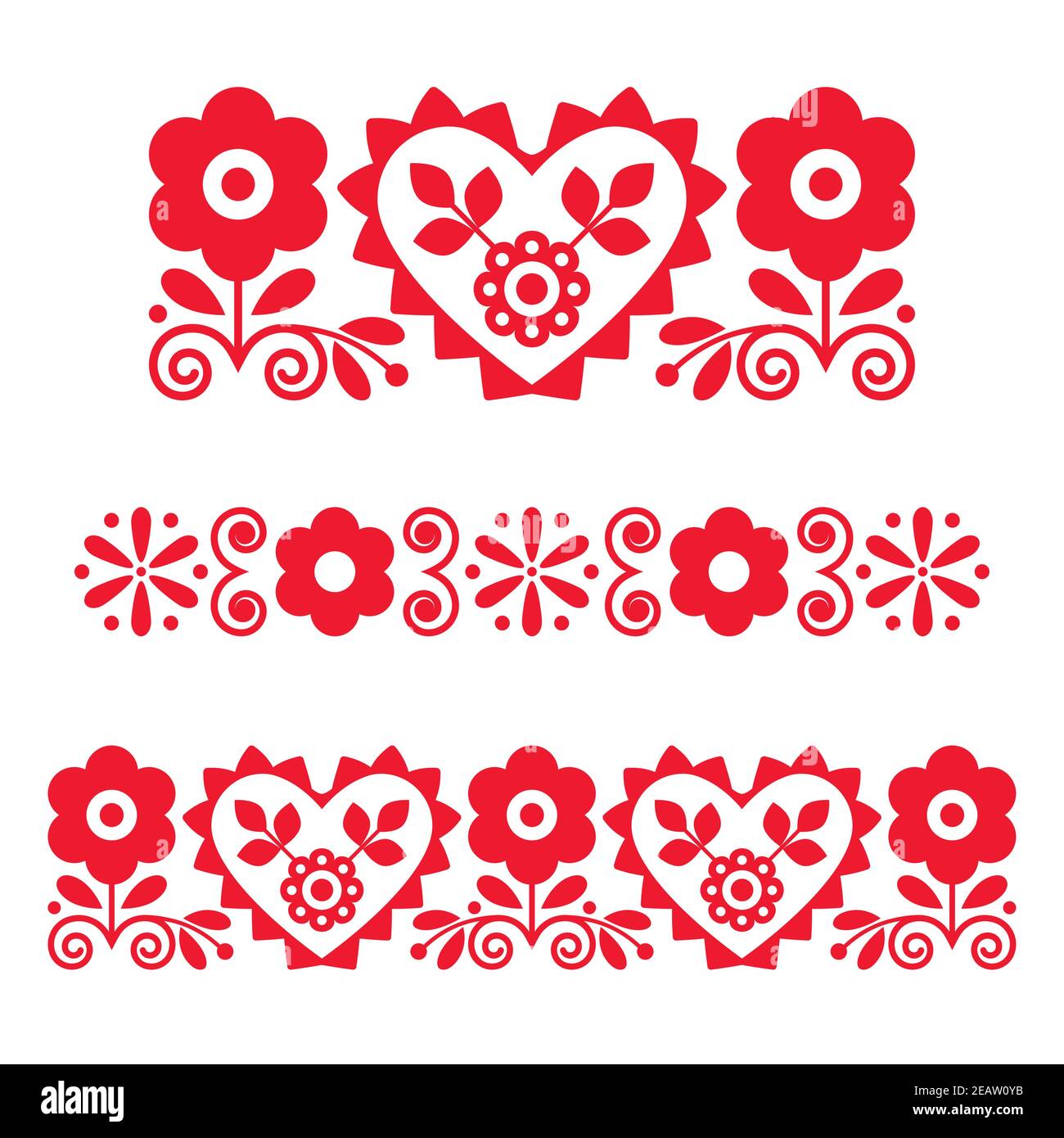 Polish retro floral folk art vector long patterns and design elements ...
