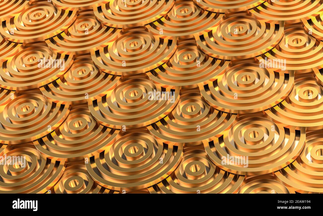 geometric background with metallic and gold concentric circles. Stock Photo