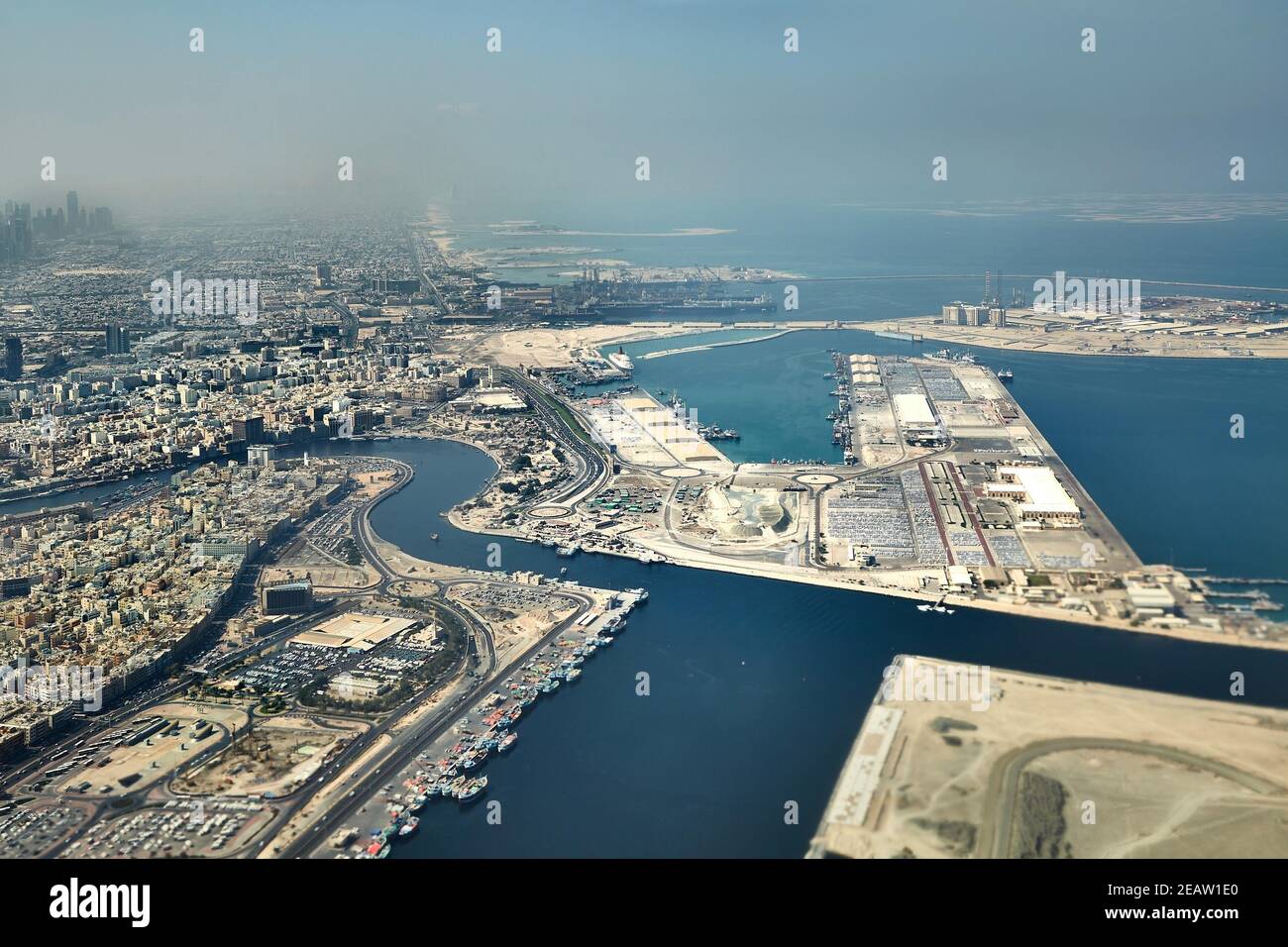 Dubai View from Air, insustrial ports Stock Photo