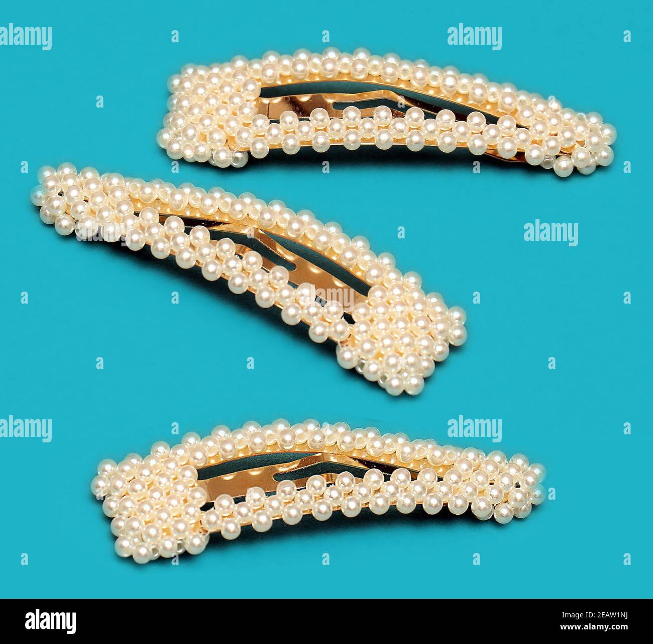 Gold pearls hair clips Stock Photo
