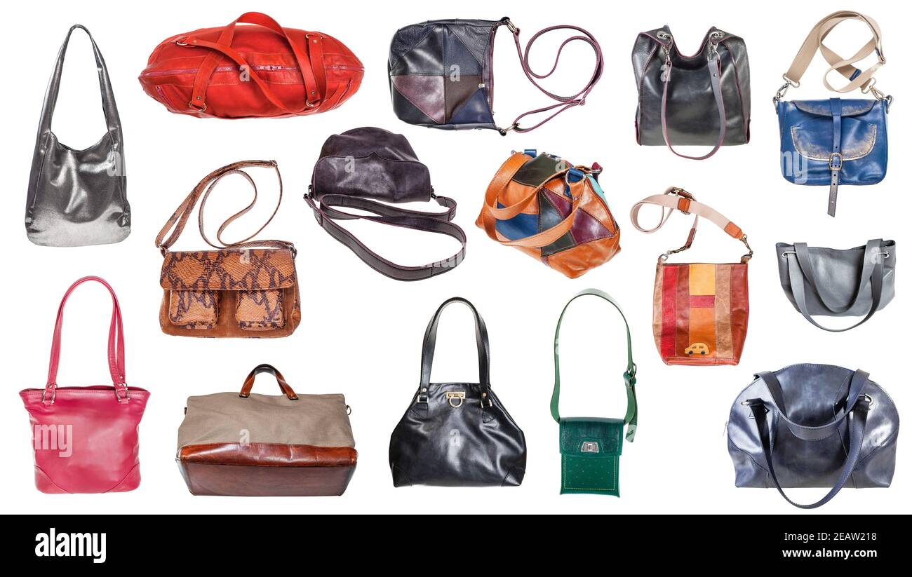 collection of various women's l bags isolated Stock Photo
