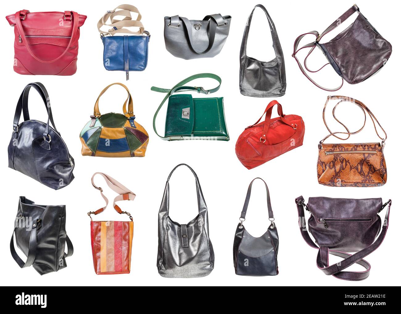 collection of handcrafted ladies leather bags Stock Photo