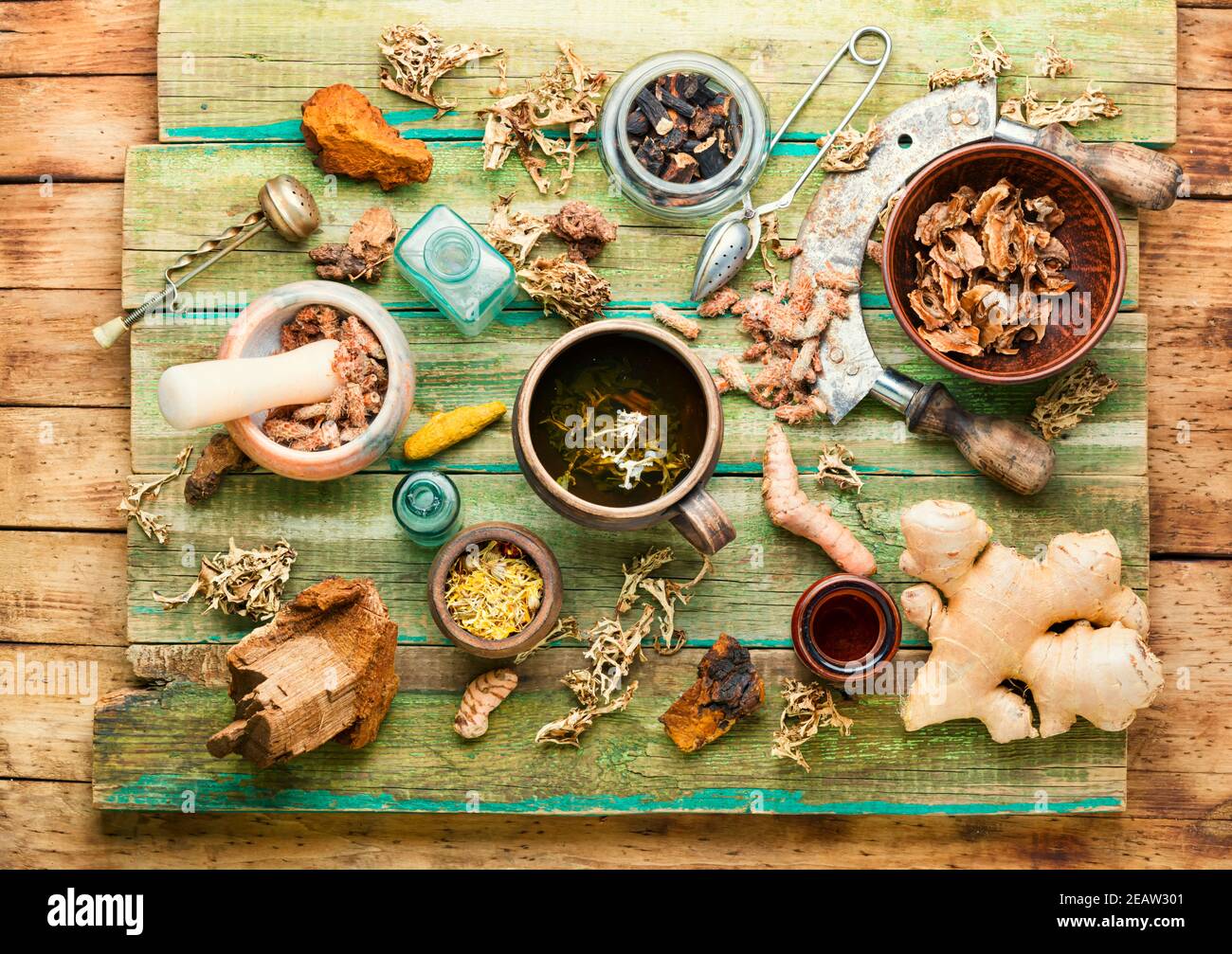 Tea and a set of medicinal herbs Stock Photo - Alamy
