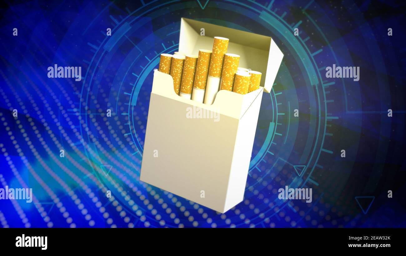 Cigarette box on hi-tech background - quit tobacco concept, 3D