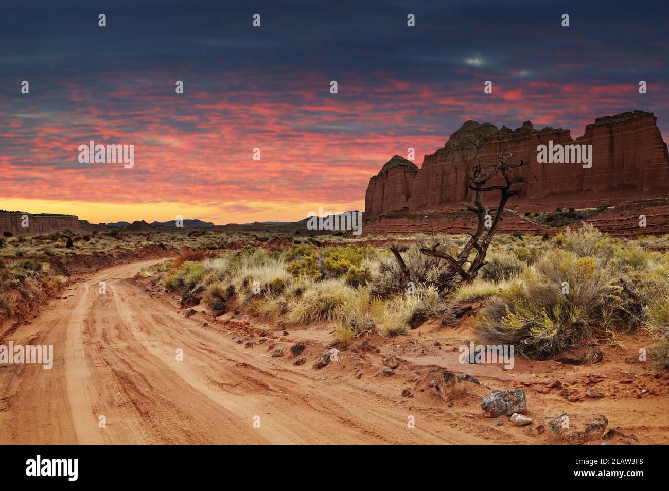 Dirt road in Utah desert, Capitol Reef national park, USA Stock Photo
