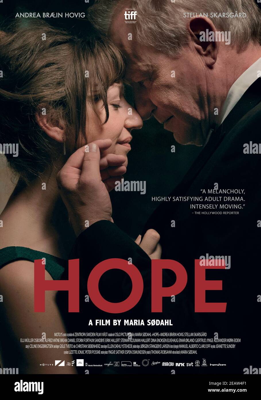 Hope (2020) directed by Maria Sødahl and starring Andrea Bræin Hovig, Stellan Skarsgård and Terje Auli . The relationship between artist-partners Tomas and Anja is put to the test after Anja gets a life-threatening diagnosis. Stock Photo