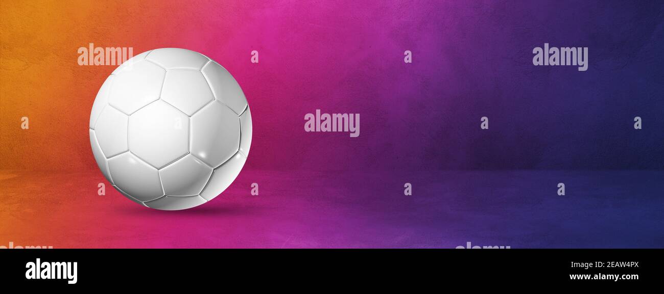 White soccer ball on a purple gradient studio banner Stock Photo