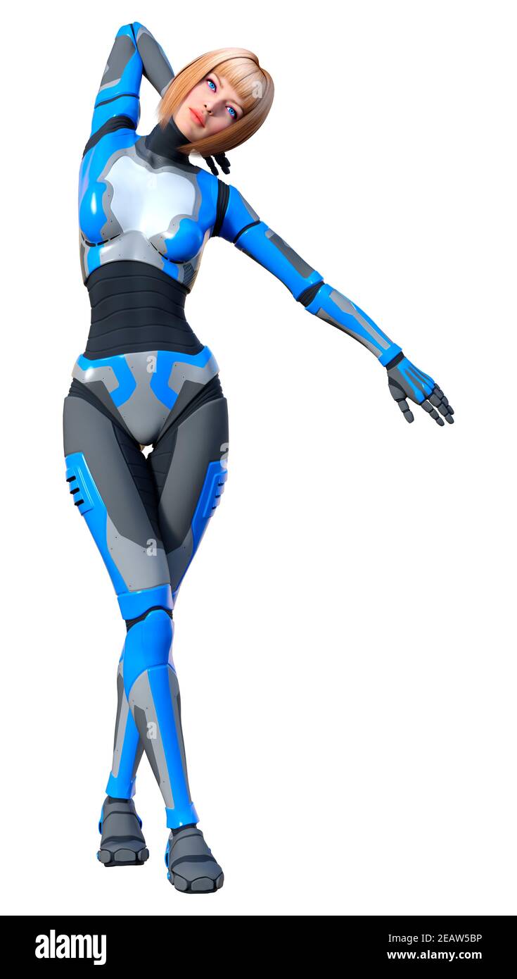 3D Rendering Female Robot on White Stock Photo