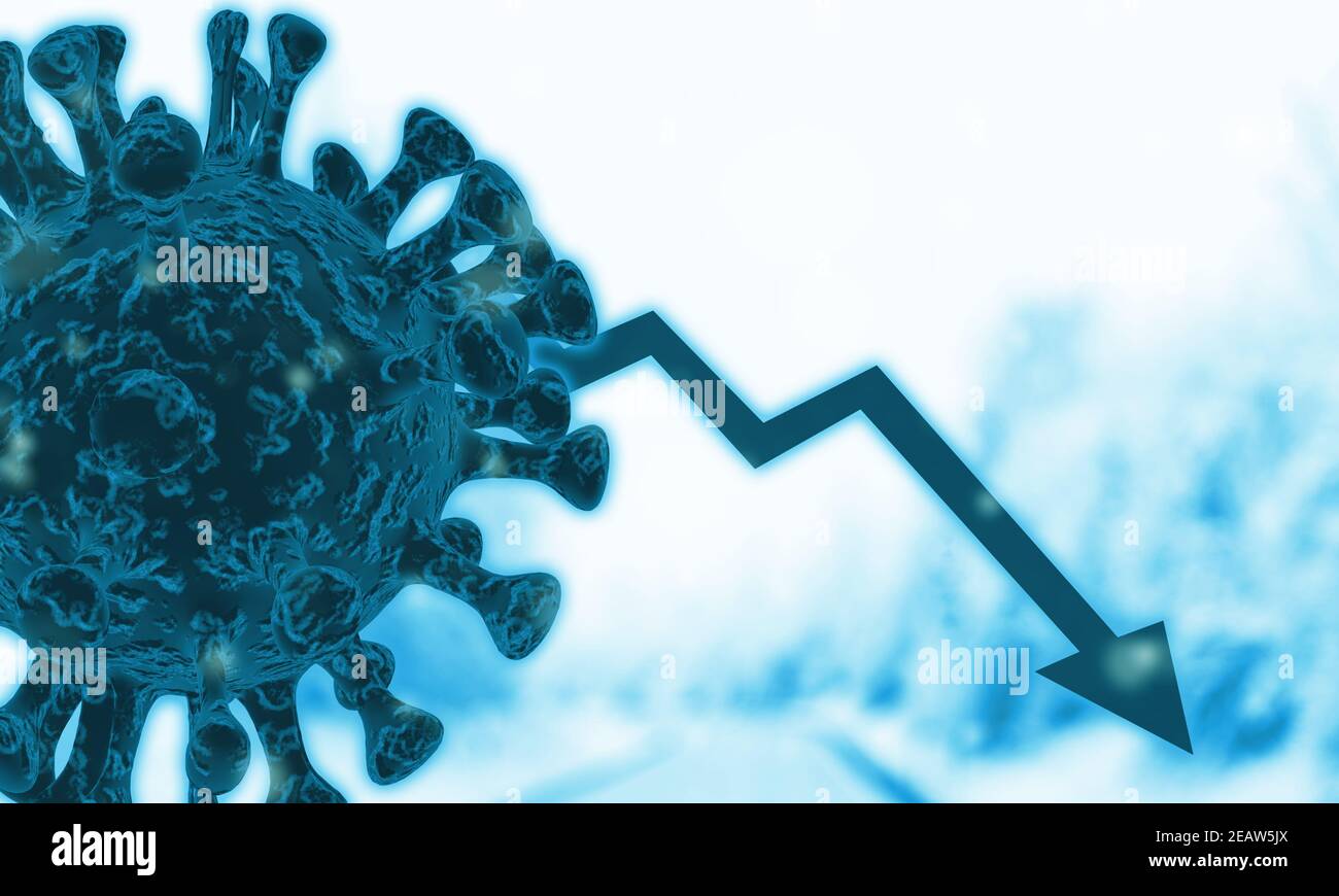 3d created corona virus concept. end of the corona pandemic in winter. falling numbers of illnesses. health concept Stock Photo