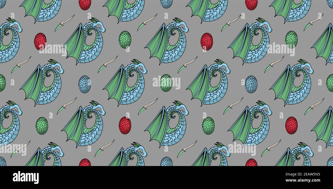magic pattern with dragons. Blue dragon. illustration Stock Photo