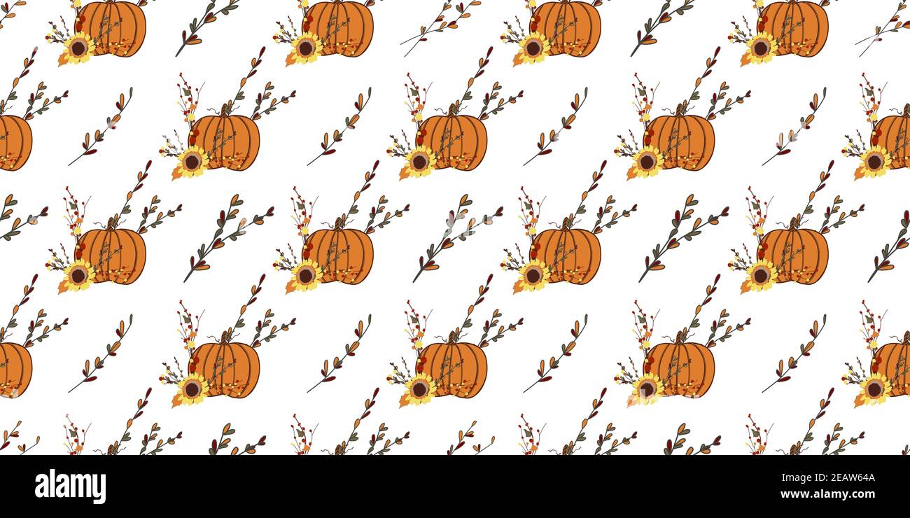 Autumn seamless pattern with pumpkins. Thanksgiving day illustration Stock Photo