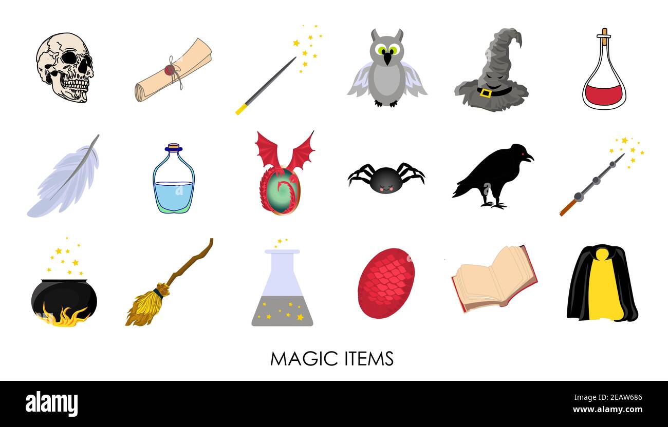 Magic stickers. Collection of mystical magic items. illustration. Stock Photo