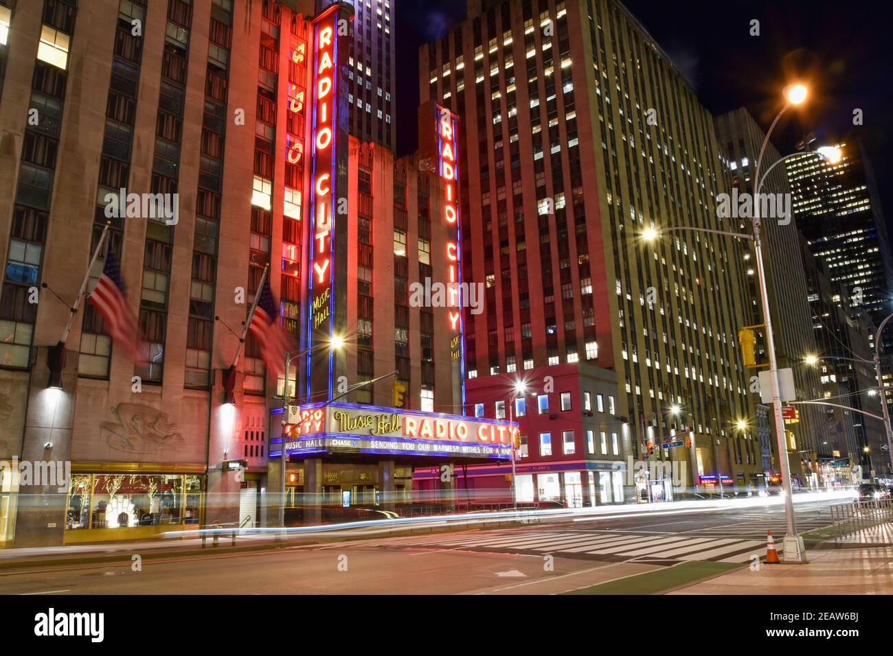The iconic Radio City Music Hall sign at night Stock Photo - Alamy