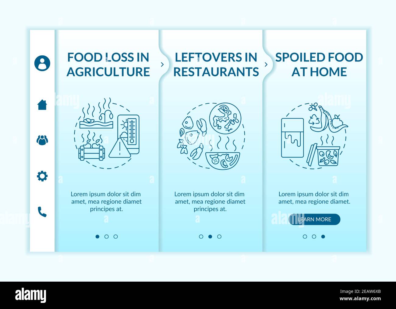 Food waste material types onboarding vector template Stock Vector